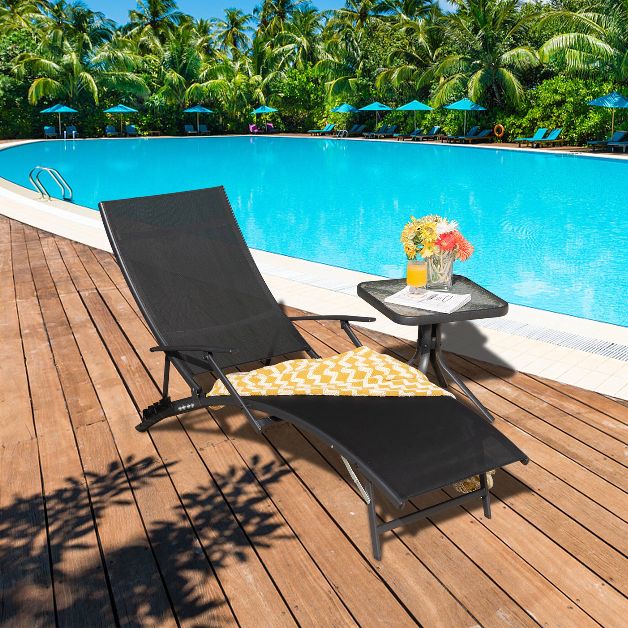 Alt View 4. Gymax - Gymax Set of 2 Foldable Patio Chaise Lounge  w/ 5-level Backrest Outdoor Recliner Chair - Black.