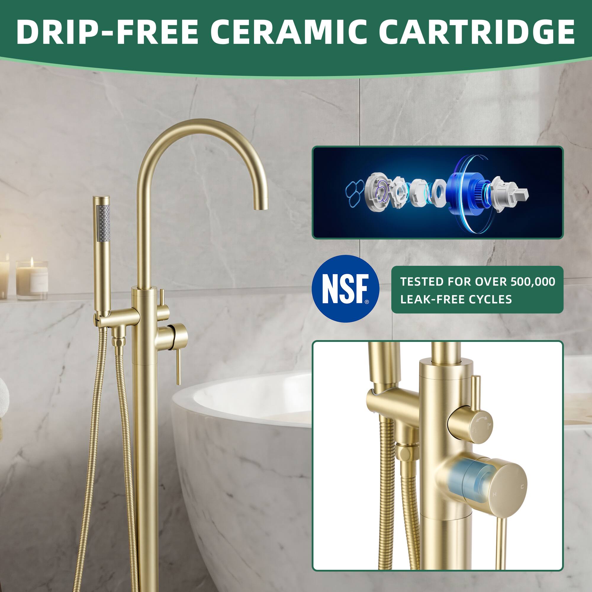 DRIP-FREE CERAMIC CARTRIDGE

TESTED FOR OVER 500,000 NSF LEAK-FREE CYCLES