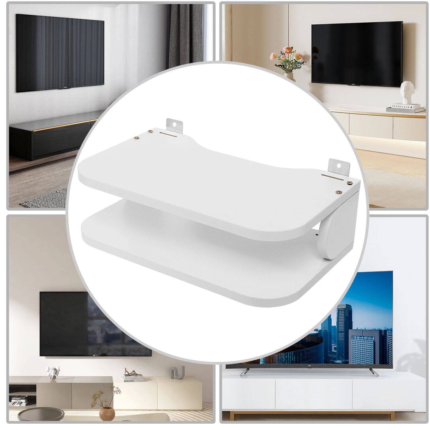 Alt View 6. Home Collection - White Floating Router Shelf | Wall Mounted TV Set-Top Box & Components Storage Rack - White.