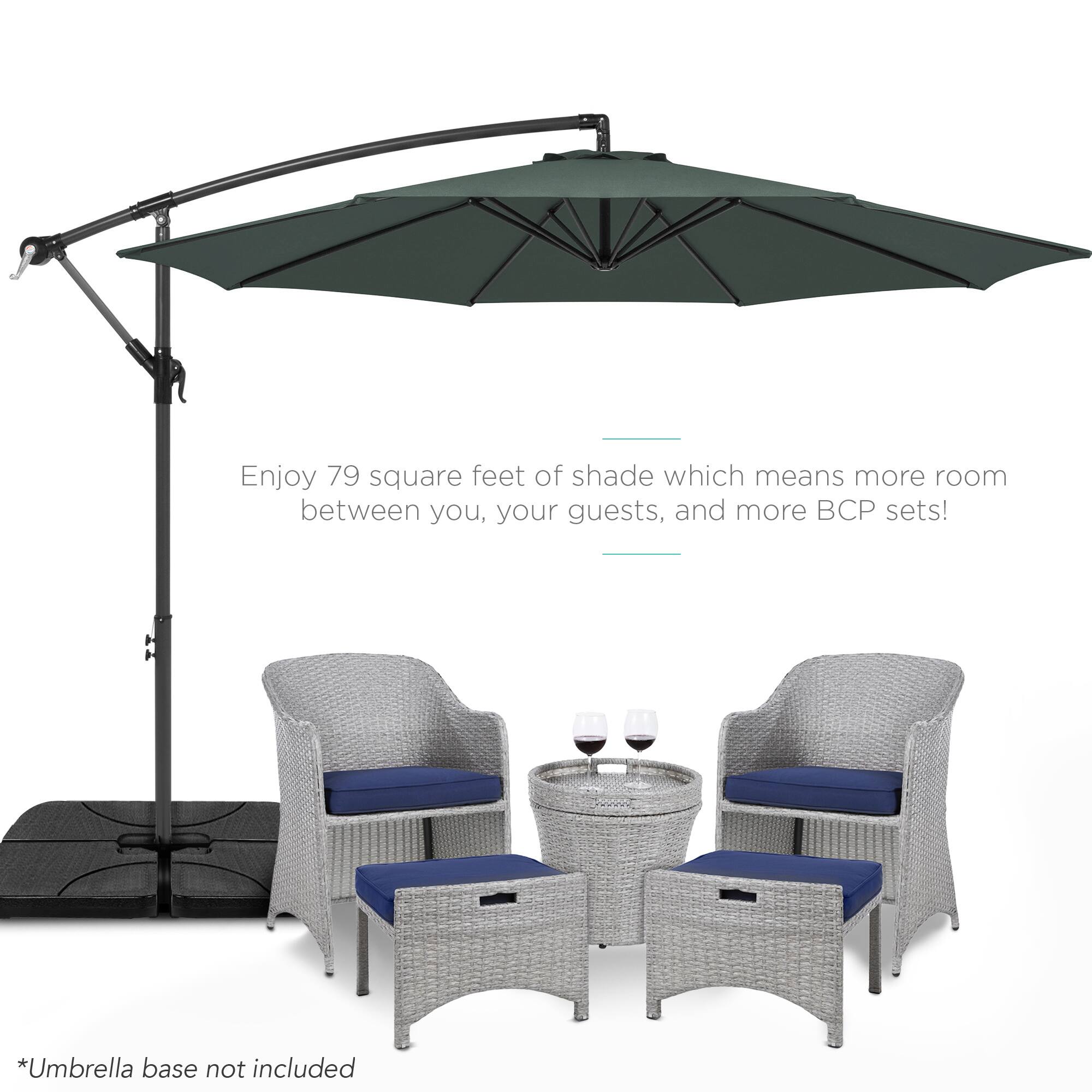 Enjoy 79 square feet of shade which means more room between you, your guests, and more BCP sets!

*Umbrella base not included