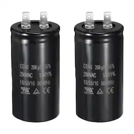 Unique Bargains - 2pcs CD60 Run Capacitor 250uF 250VAC 50/60Hz Motor Start for Washing Machine Air Compressor - Black