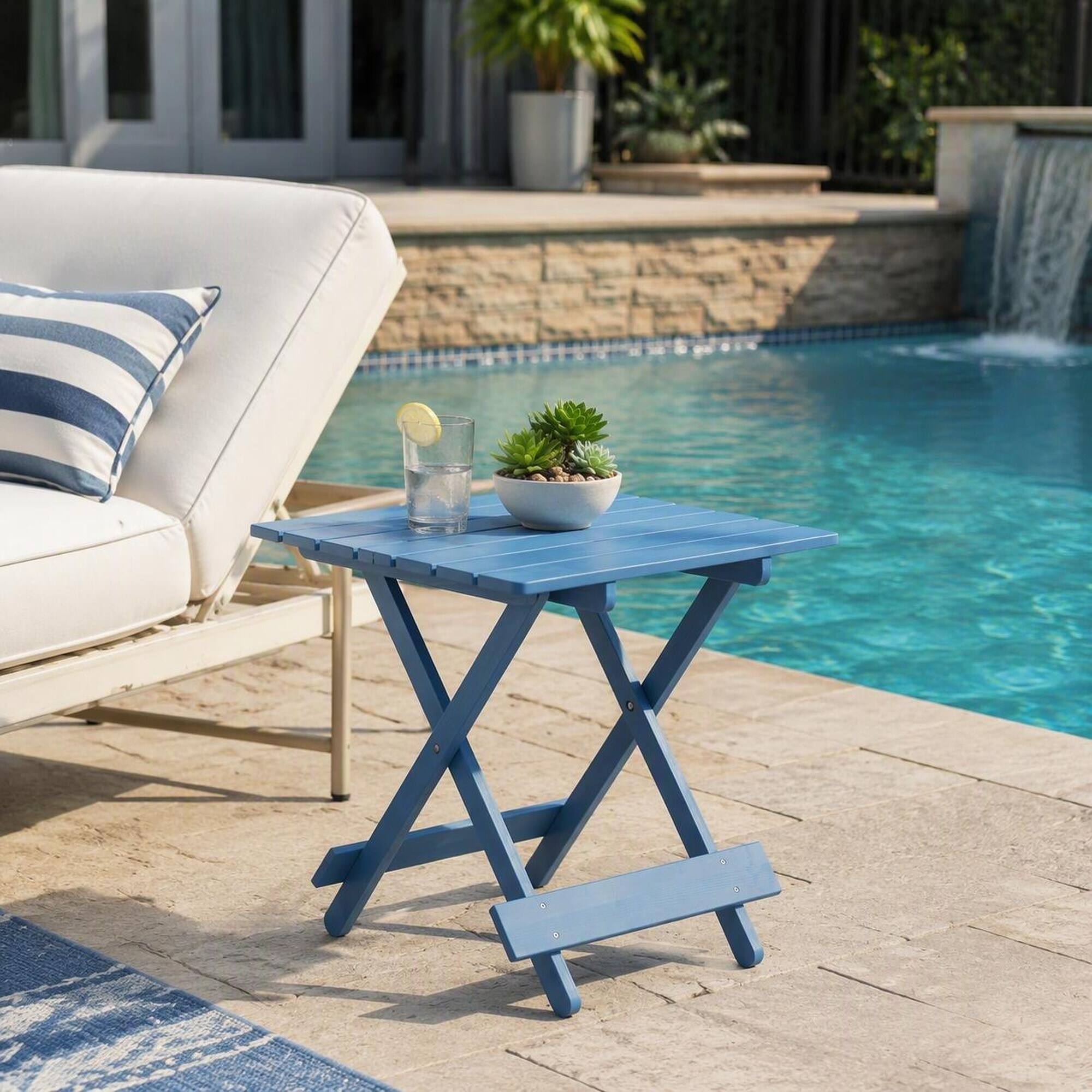 Alt View 1. RYHNUYNE - Solid Cypress Square Folding Outdoor Table,Space-Saving Blue Finish Side Table for Patio Balcony Deck Backyard - Blue.