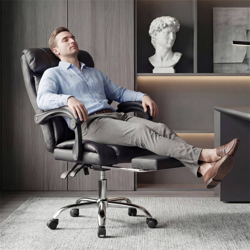 Angle. HTUTWOO - Office Chair Adjustable Height - Executive Desk with Foot Rest, High Back Reclining, Durable Leather Rolling Swivel - Black.