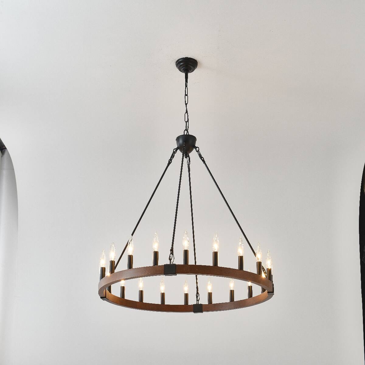 Alt View 10. Loheer - Loheer Wood Wagon Wheel Chandelier Matte Black Farmhouse Pendant Light for Dining Room.