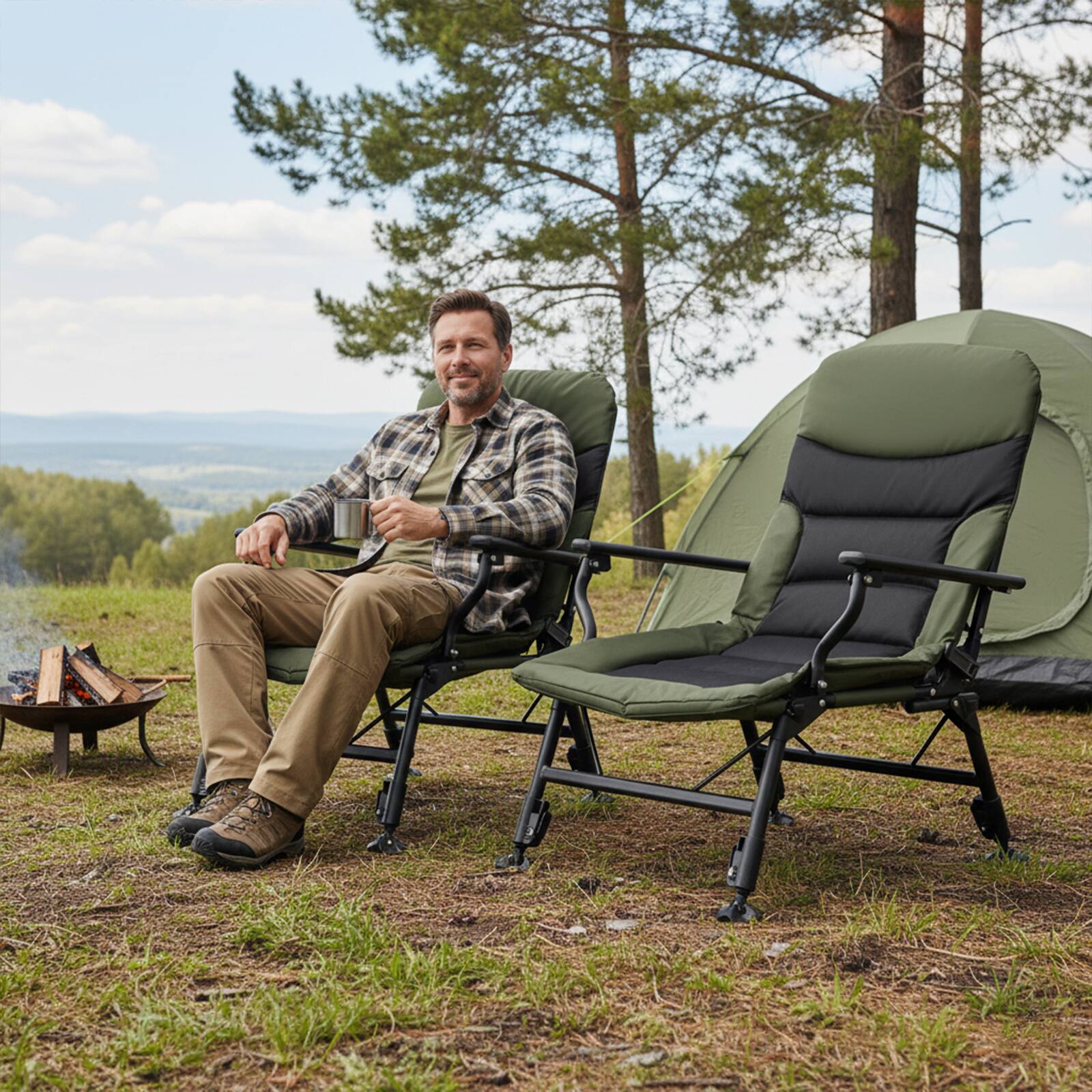 Alt View 9. Gymax - Gymax Oversized Foldable Fishing Chair Camping Chair w/ Large Adjustable Feet Armrest - Green.