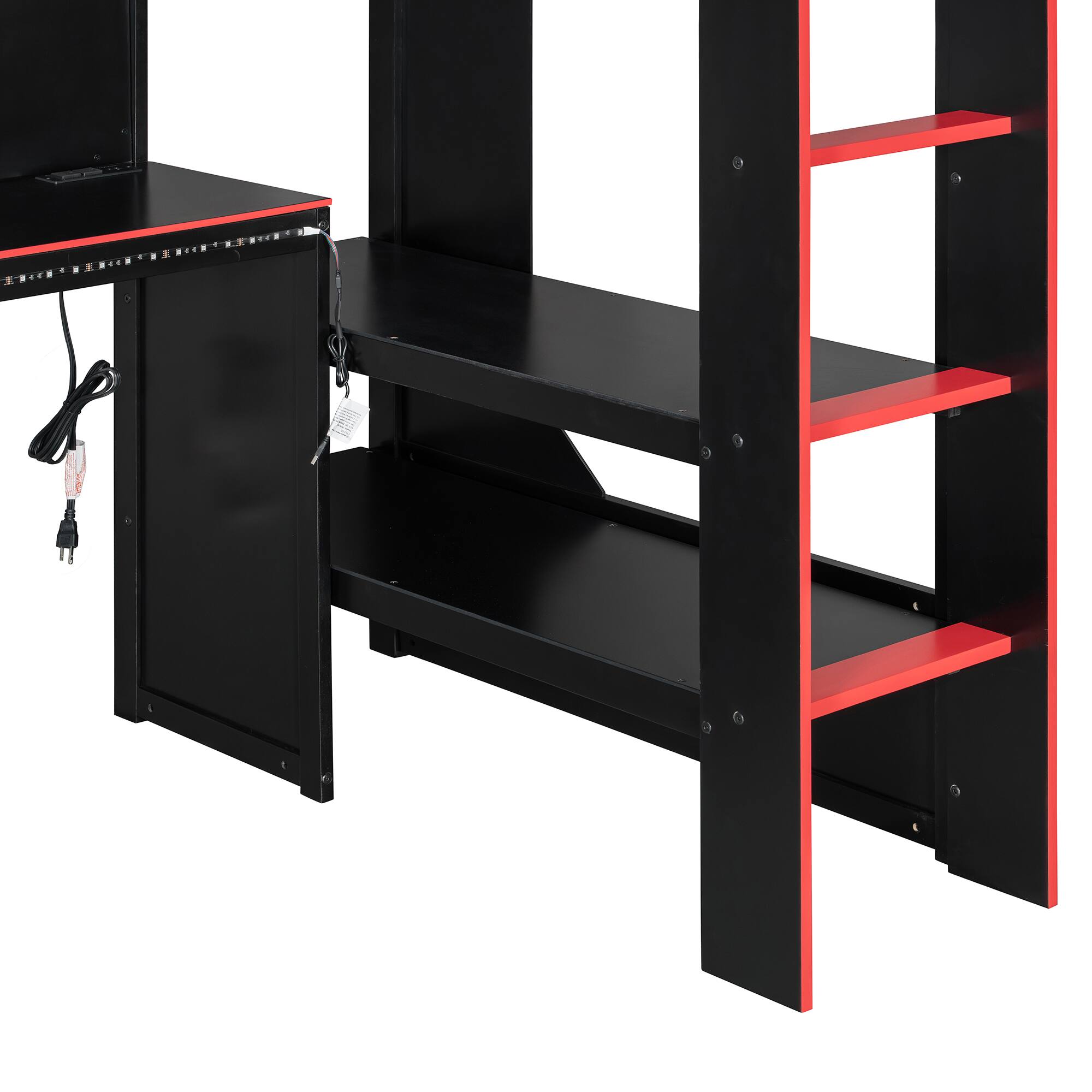 Alt View 1. Whisen - Gaming Loft Bed with Desk, RGB LED Lights, Charging Station & Storage, Sturdy Wood Frame - Black|Red.