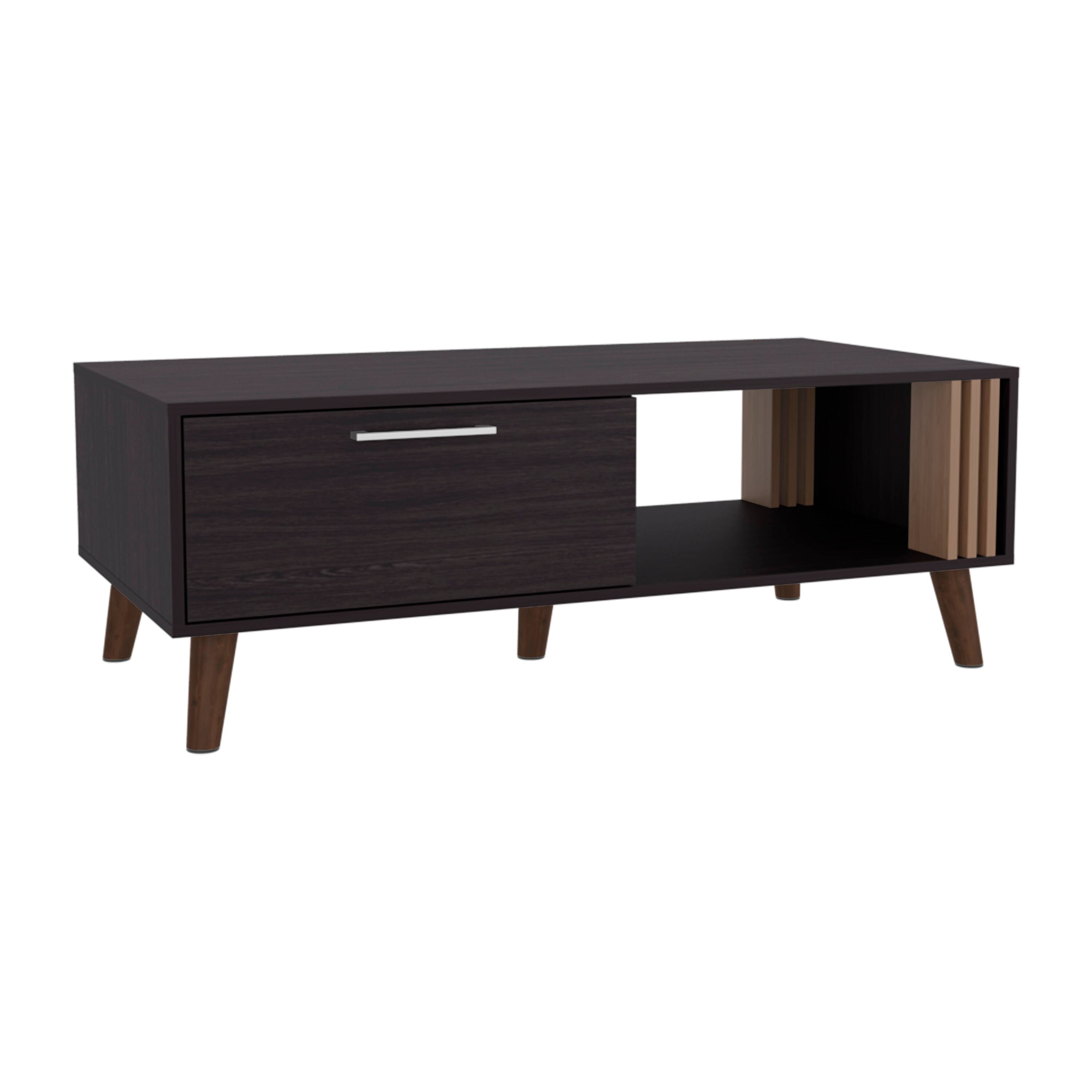 Alt View 2. TuHome - Vance 47" Wide Coffee Table With One Open Shelf And One Pull Down Cabinet Door, Living Room, Storage - Black.
