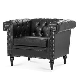 Boyel Living - Traditional Faux Leather Upholstered Club Chair - Black and Matte Black and Silver