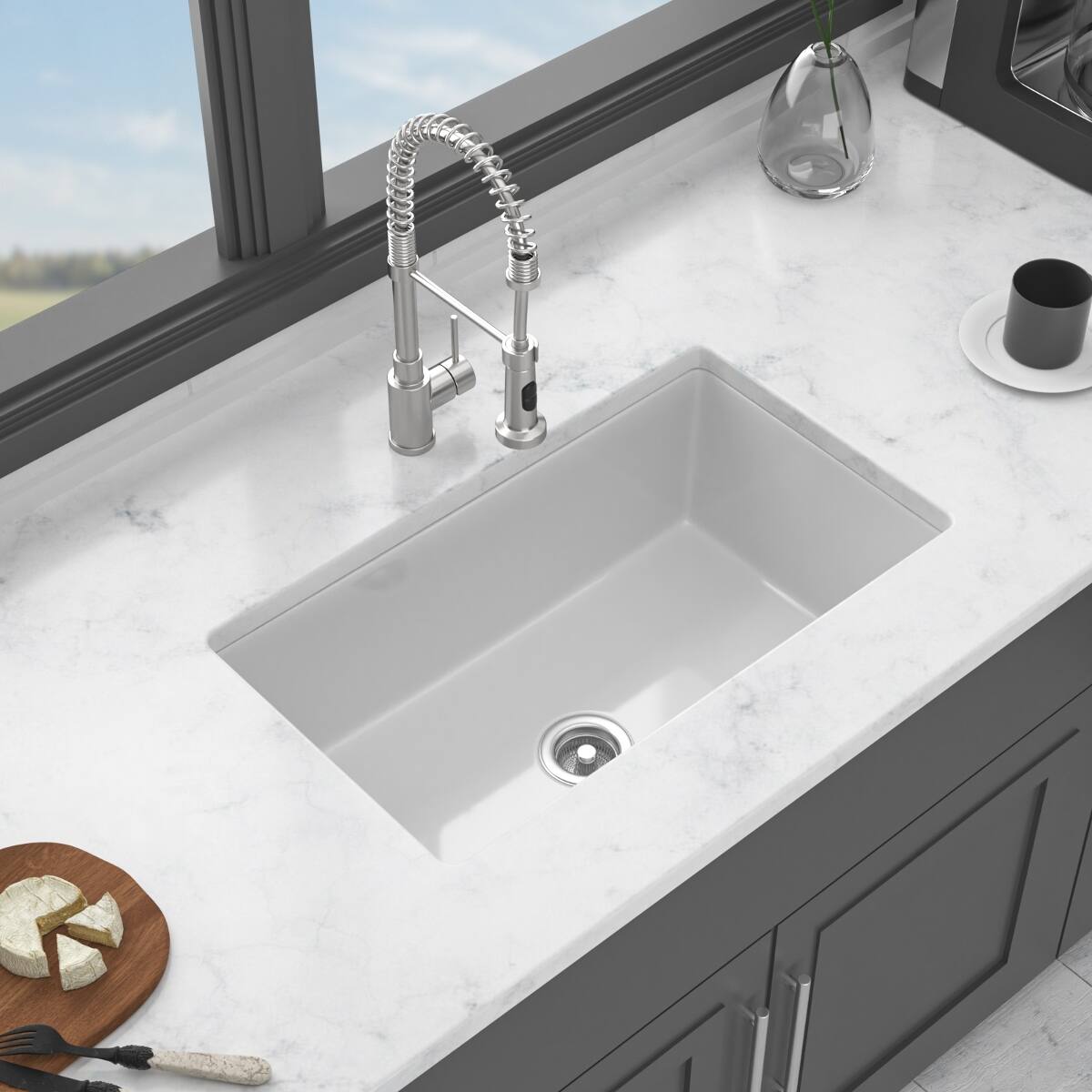 Ropilly 30 Inch Fireclay Kitchen Sink Dual Mount Single Bowl ...