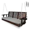 Front. Fortune Candy - Outdoor Wooden Porch Swing, 5 FT Patio Hanging Bench with Cushion, Heavy Duty 880 LBS, Weather-Resistant for Backyard - Deep Brown.