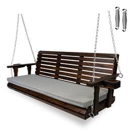 Fortune Candy - Outdoor Wooden Porch Swing, 5 FT Patio Hanging Bench with Cushion, Heavy Duty 880 LBS, Weather-Resistant for Backyard - Deep Brown