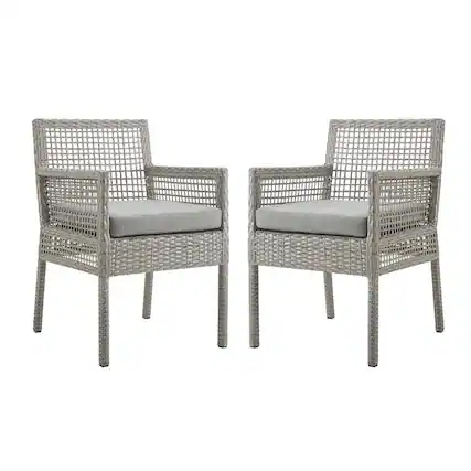 Front. Modway - Aura Outdoor Patio Wicker Rattan Dining Armchair Set of 2 by Modway - Gray Gray.