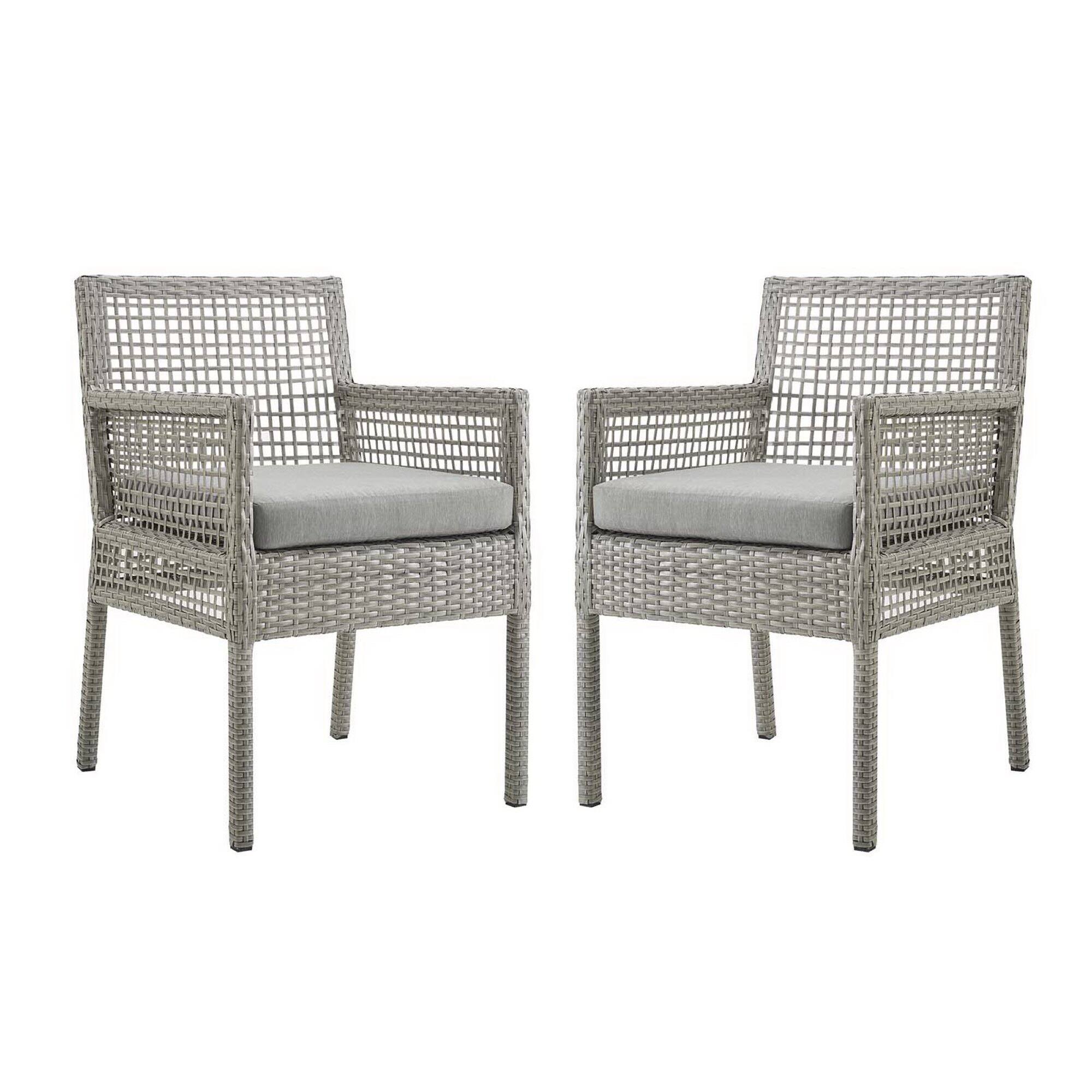 Front. Modway - Aura Outdoor Patio Wicker Rattan Dining Armchair Set of 2 by Modway - Gray Gray.