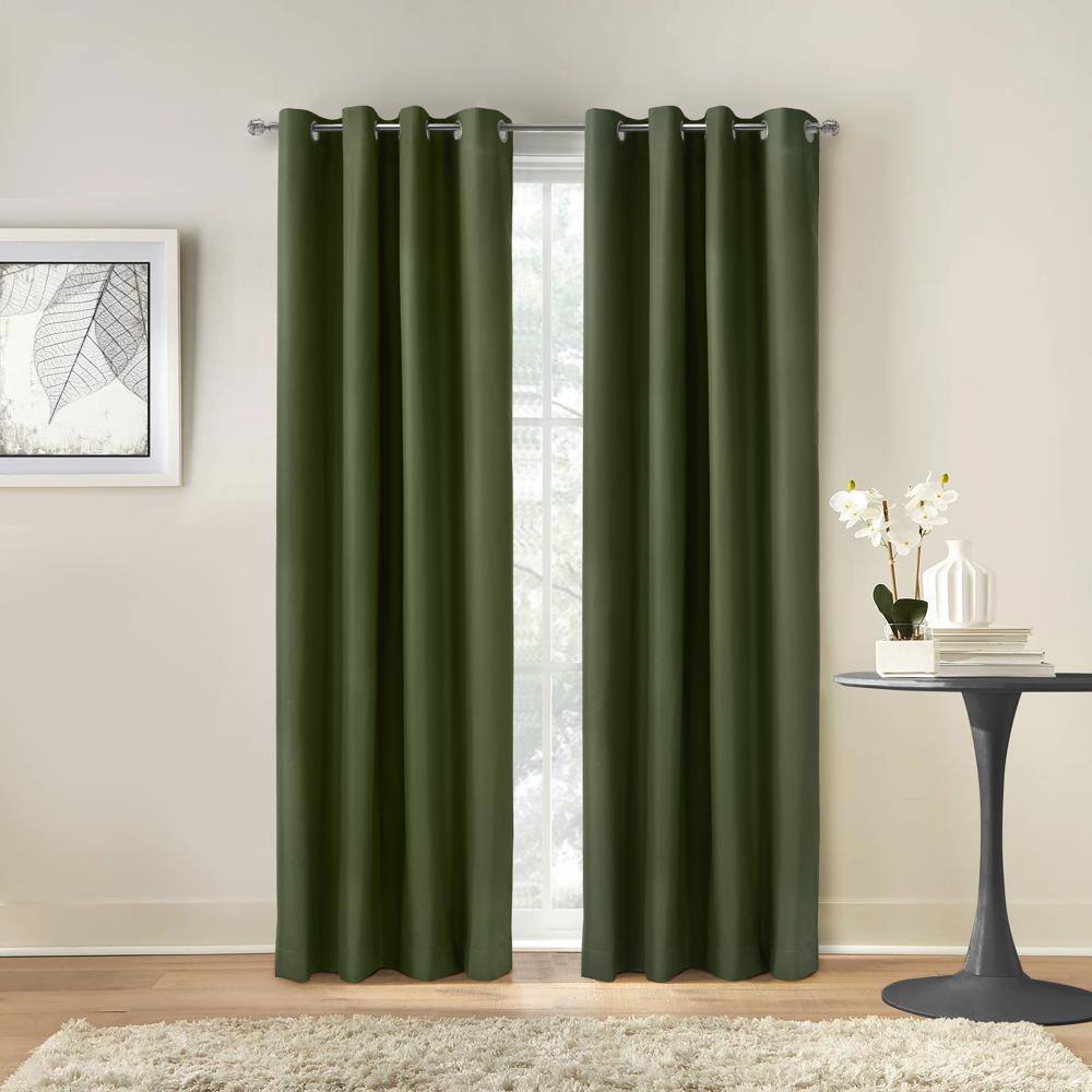 Angle. Commonwealth Home Fashions - Thermaplus Alpine Blackout Premium Stylish and Functional Grommet Curtain Panel 52" x 95" Olive - Olive.