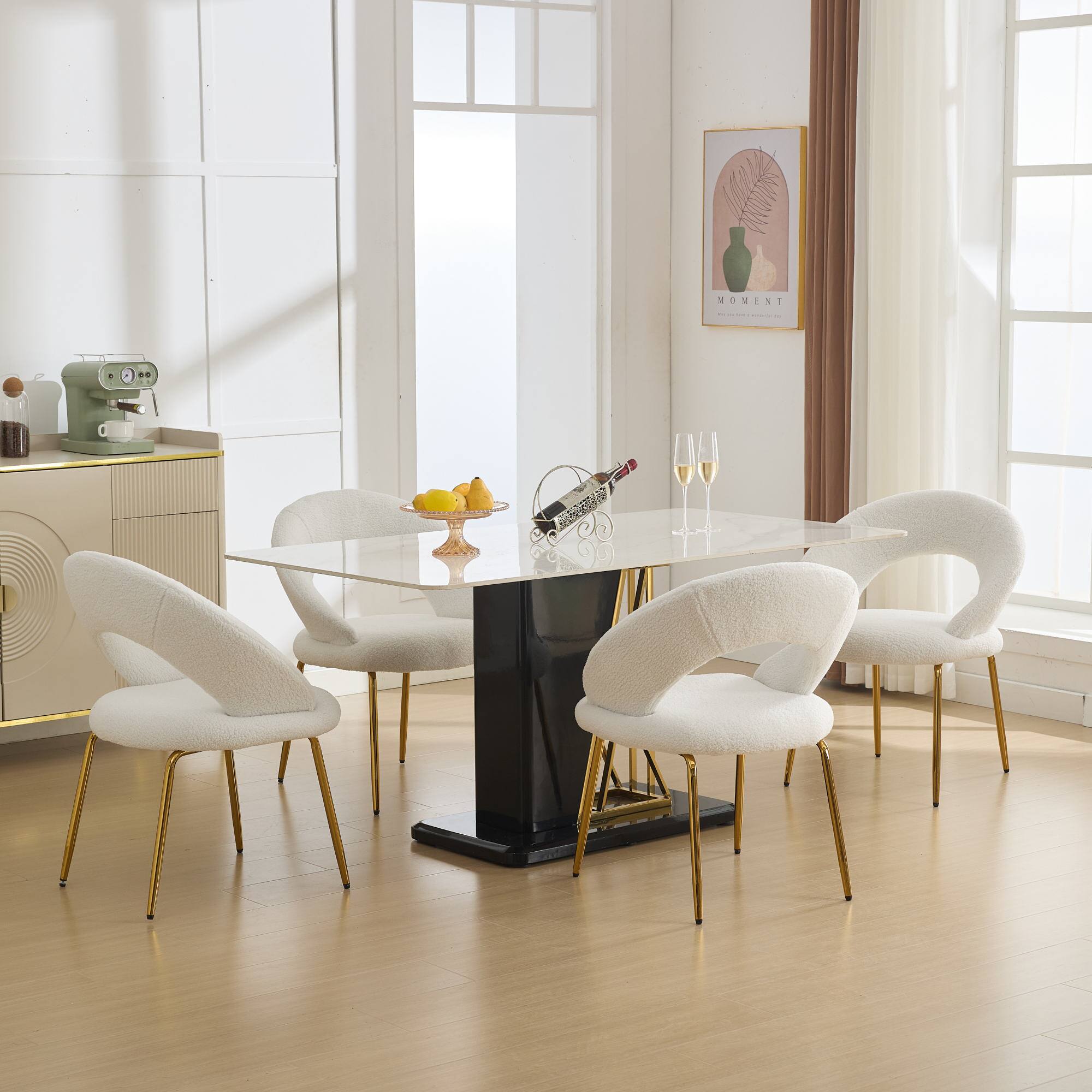 Alt View 4. GOODSILO - Luxury Velvet Dining Chair with Curved Backrest and Elegant Metal Legs for Modern Kitchen or Dining Room - White.