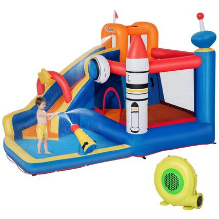 Front. Outsunny - Kids Bounce House, Slide, Pool, Water Cannon, Climbing Wall, Backyard, Outdoor Water Toy.
