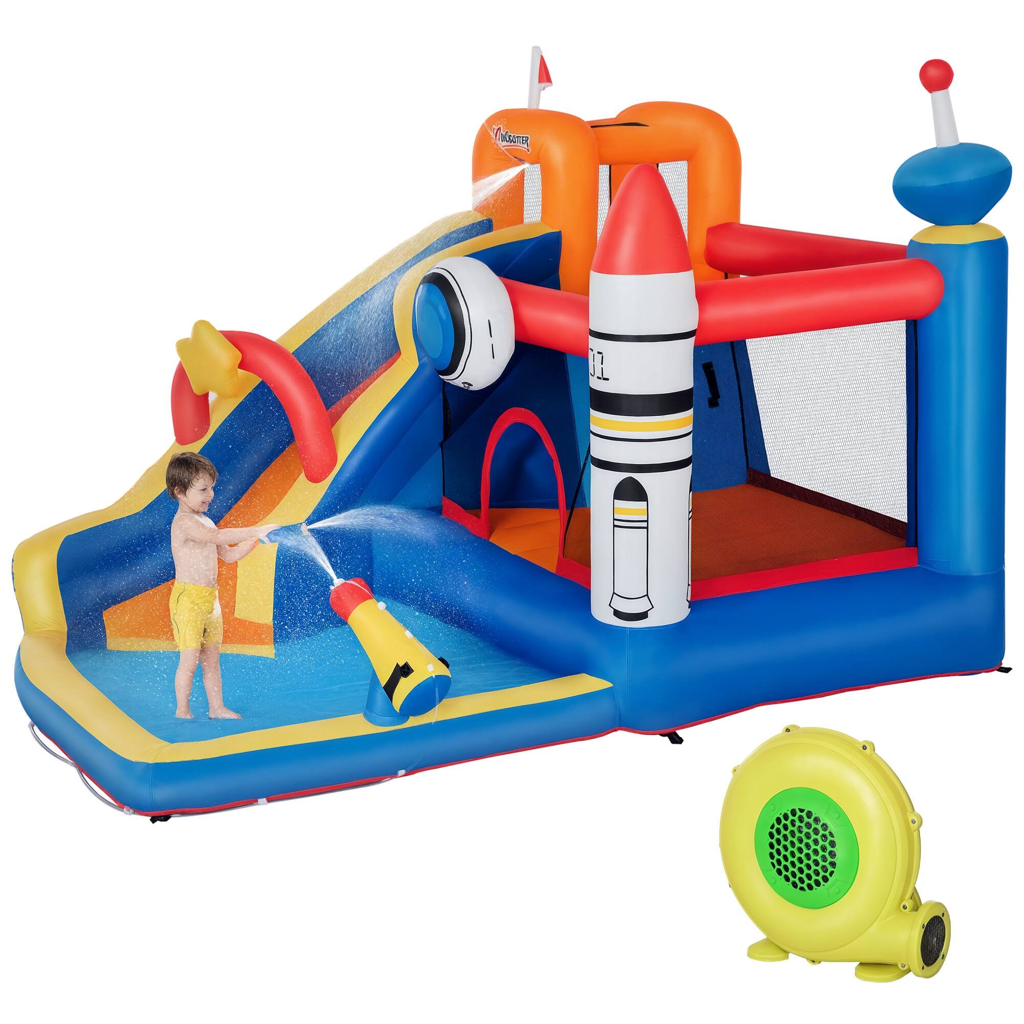 Front. Outsunny - Kids Bounce House, Slide, Pool, Water Cannon, Climbing Wall, Backyard, Outdoor Water Toy.