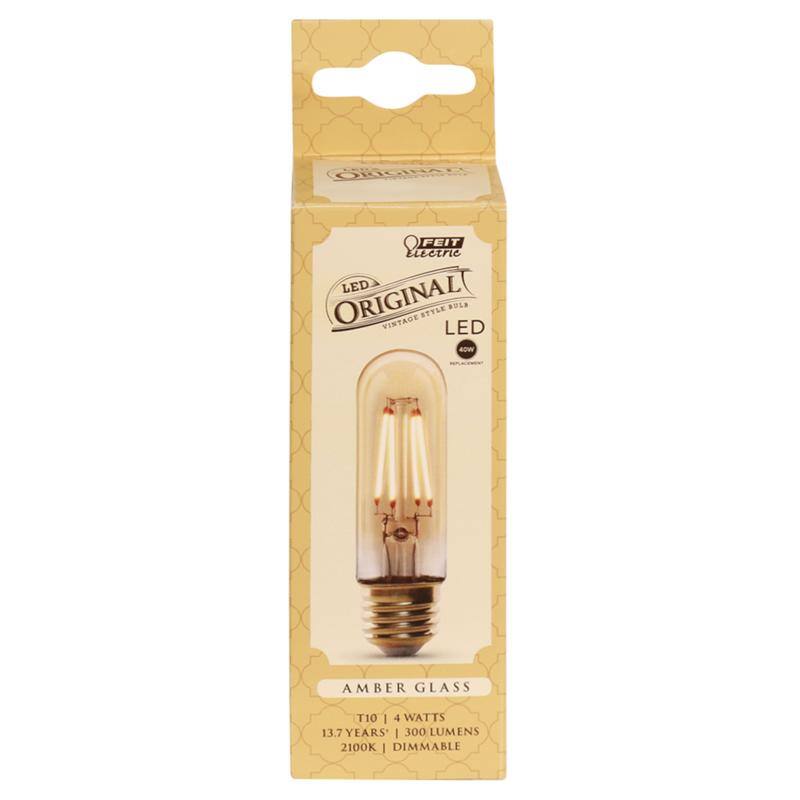 ORCInAr FEIT Electric LED ORIGINAL VINTAGE STYLE LED BULB  
AMBER GLASS  
T10 | 4 WATTS | 13.7 YEARS | 300 LUMENS | 2100K | DIMMABLE
