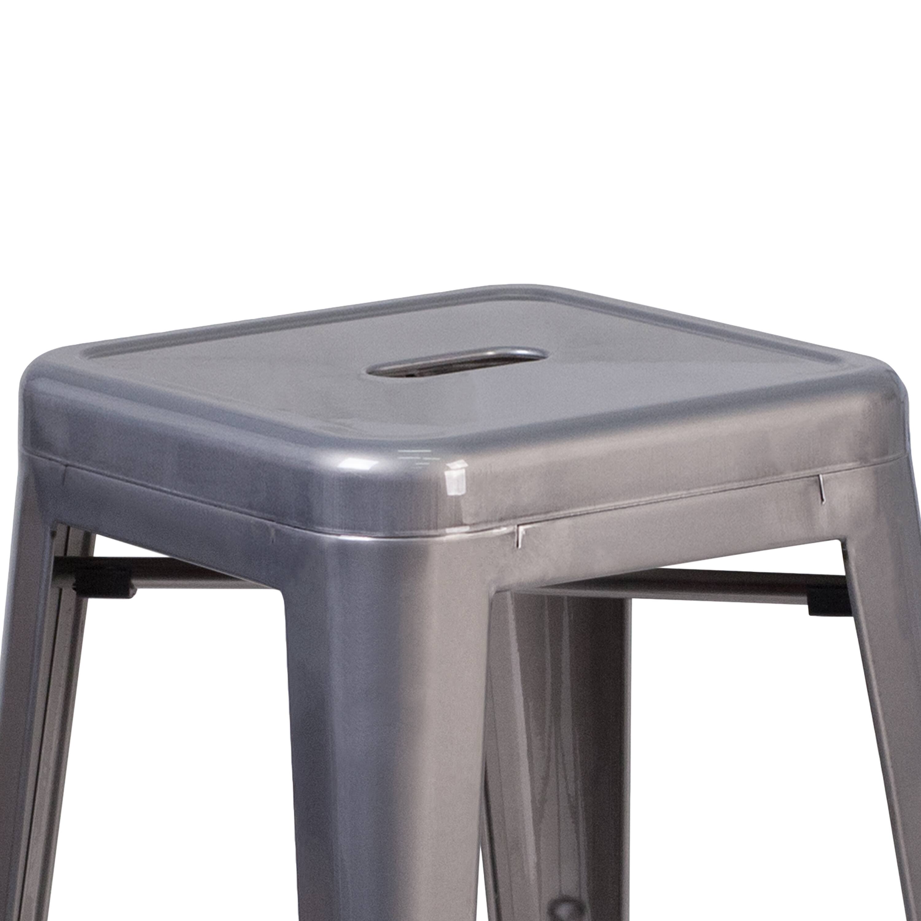 Alt View 5. Emma + Oliver - 24'' High Backless Metal Indoor Counter Height Stool with Square Seat - Clear Coated.