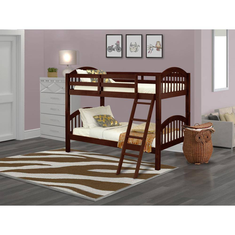 Alt View 3. East West Furniture - Verona Twin Bunk Bed in Java Finish - Java.