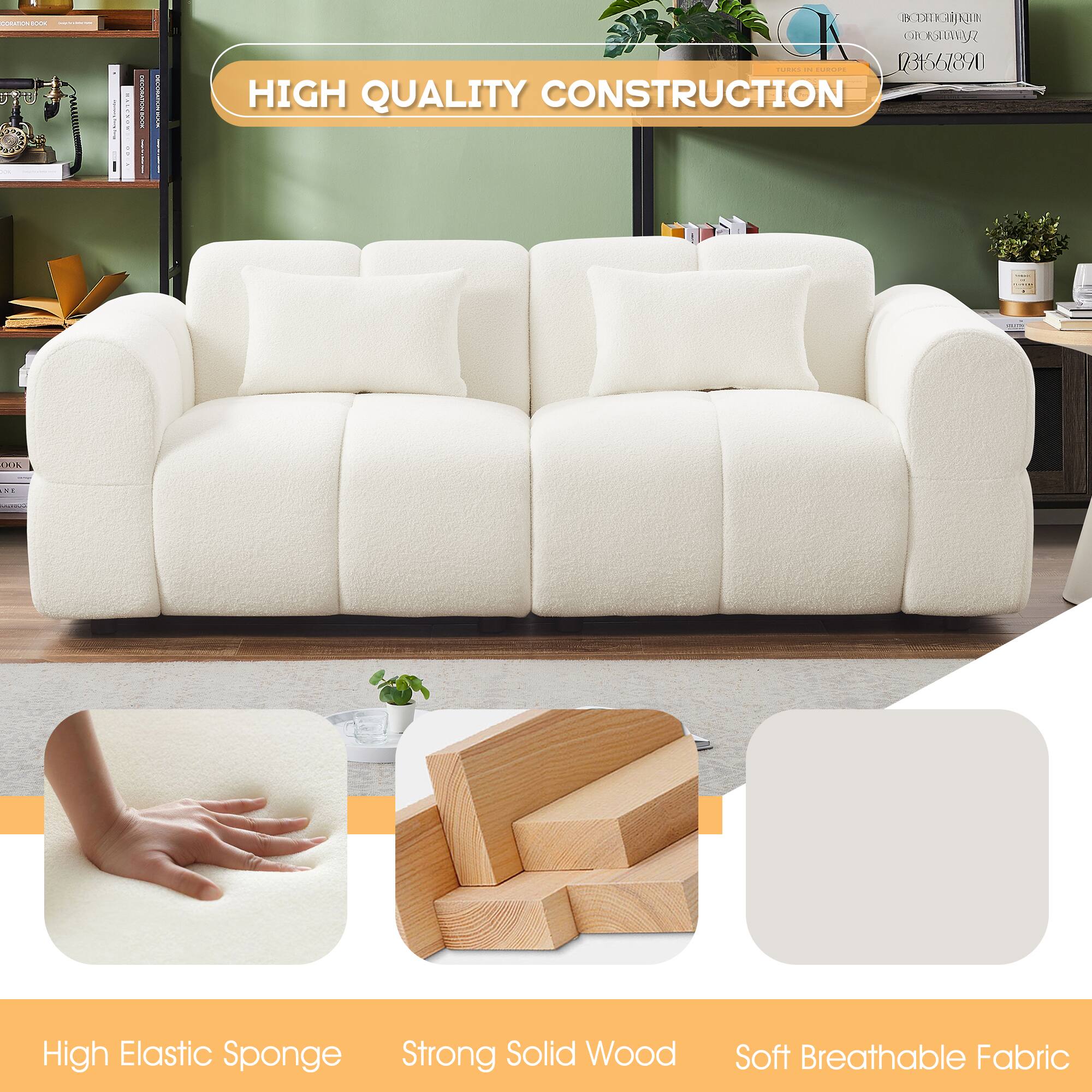 HIGH QUALITY CONSTRUCTION

- High Elastic Sponge
- Strong Solid Wood
- Soft Breathable Fabric