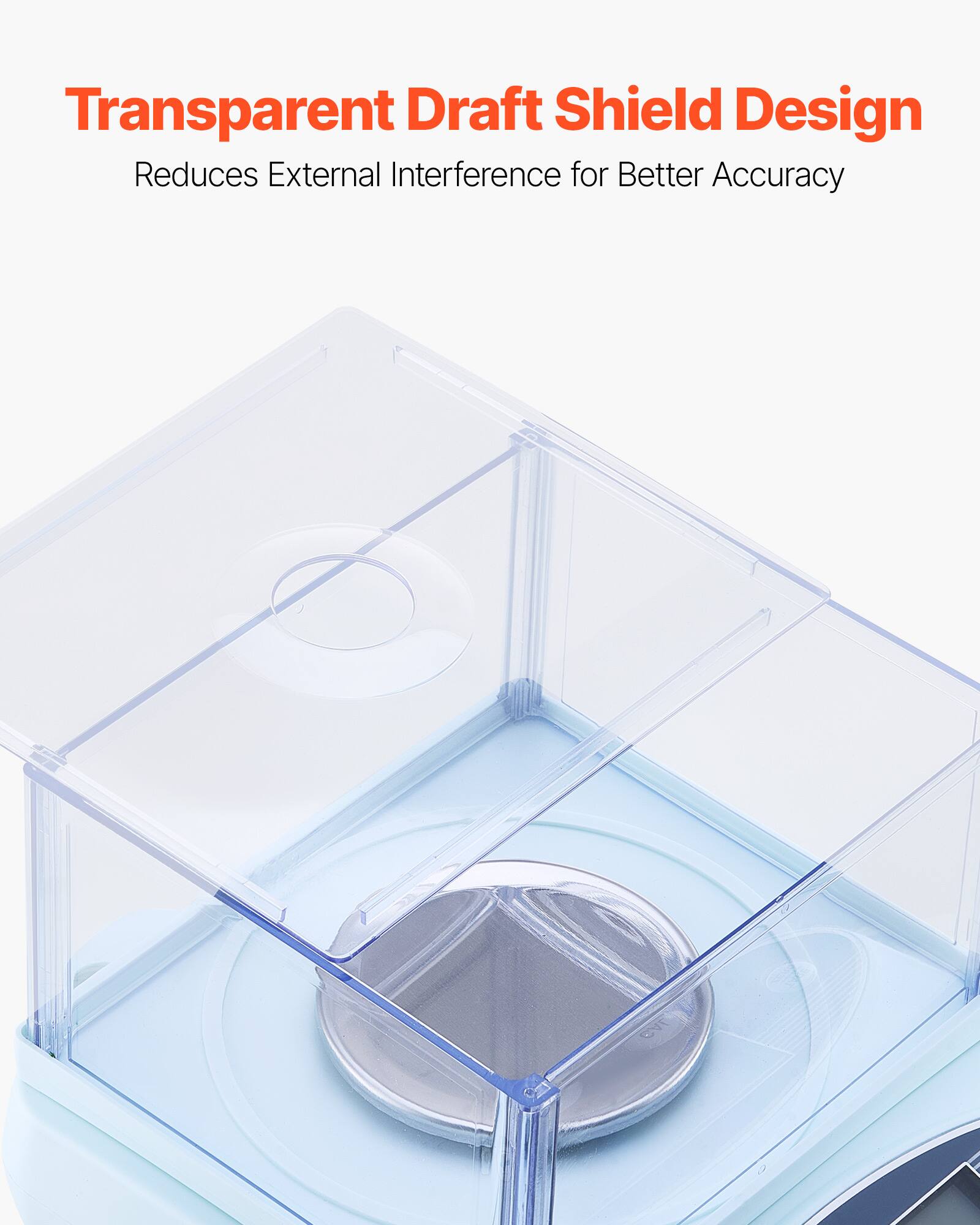 Transparent Draft Shield Design  
Reduces External Interference for Better Accuracy