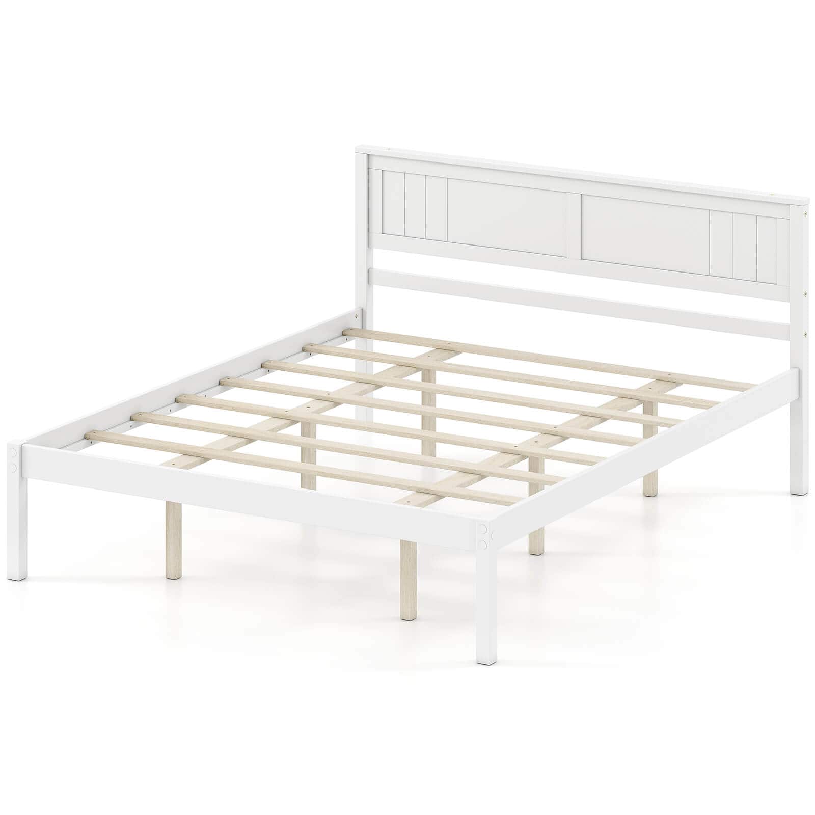Costway - Queen Size Wooden Platform Bed Frame with Headboard Mattress Foundation - White