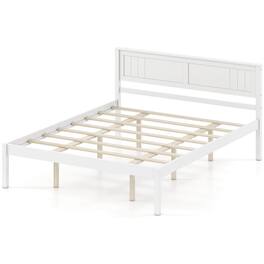 Costway - Queen Size Wooden Platform Bed Frame with Headboard Mattress Foundation - White