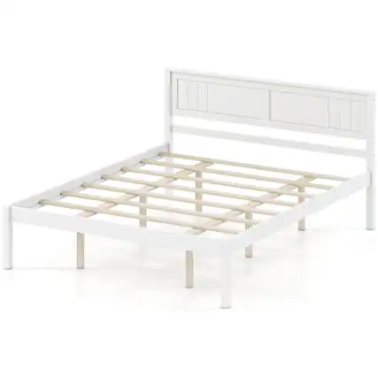 Front. Costway - Costway Queen Size Wooden Platform Bed Frame with Headboard Mattress Foundation - White.