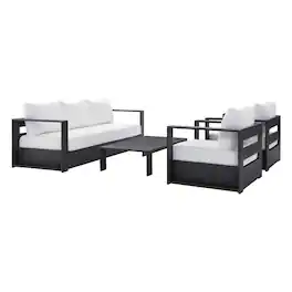 Modway - Tahoe 4-Piece Outdoor Patio Set - Powder-Coated Aluminum, Cushioned Sofa, 2 Armchairs, Coffee Table - Gray White