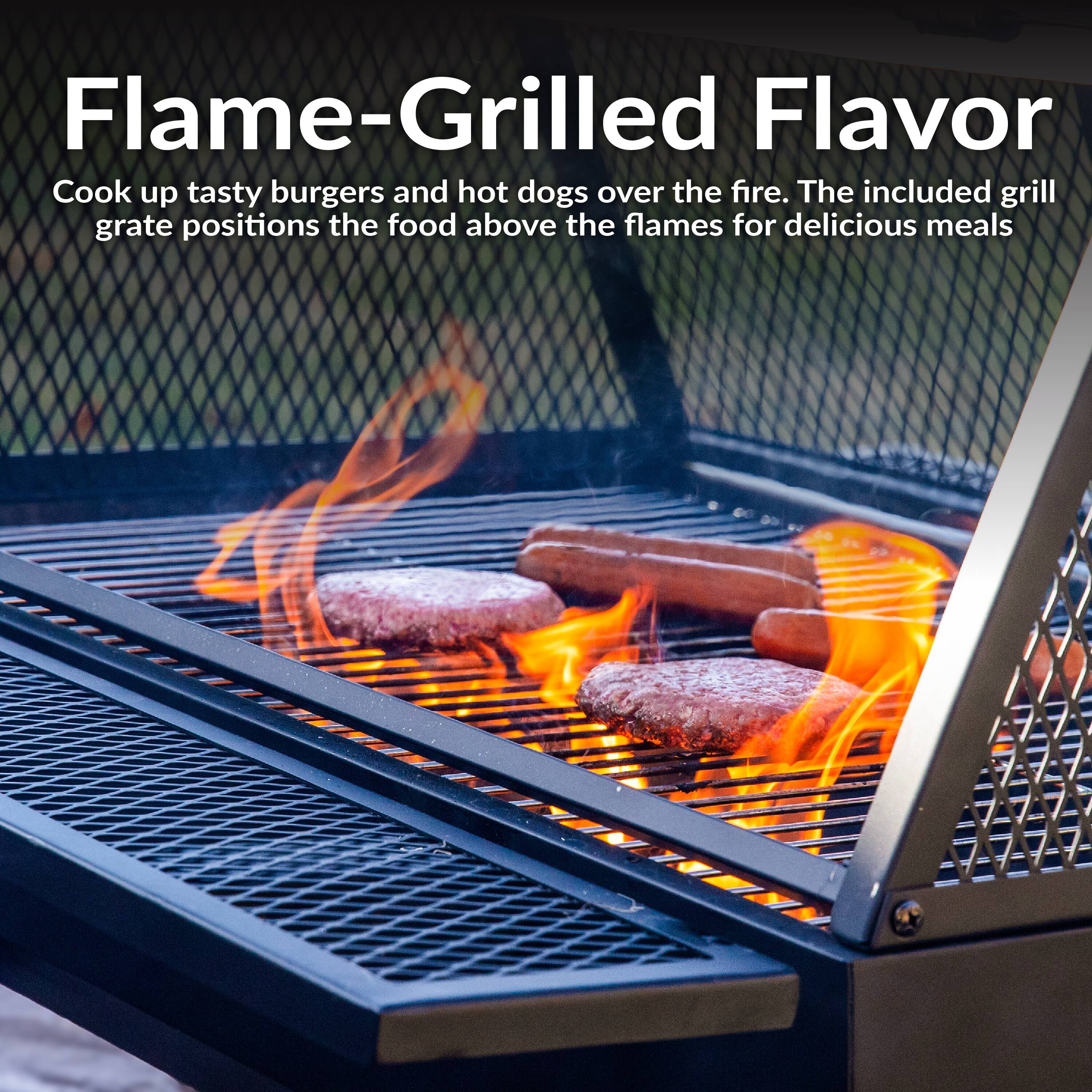 Flame-Grilled Flavor

Cook up tasty burgers and hot dogs over the fire. The included grill grate positions the food above the flames for delicious meals.
