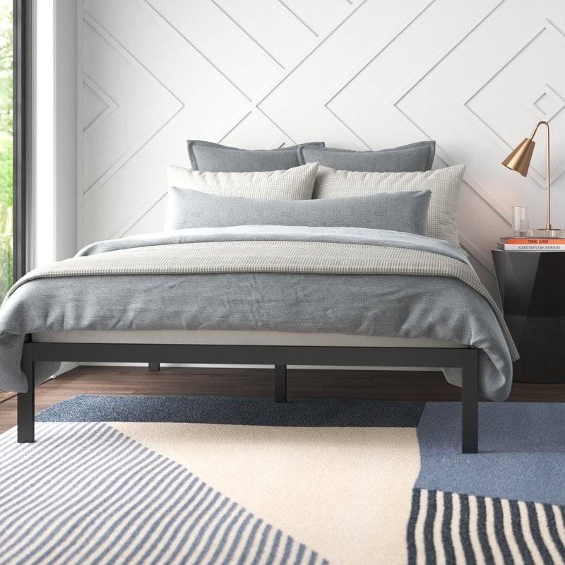 Left. Hivvago - Queen Black Metal Platform Bed Frame with Wood Slats - 700 lbs Weight Capacity - Black.