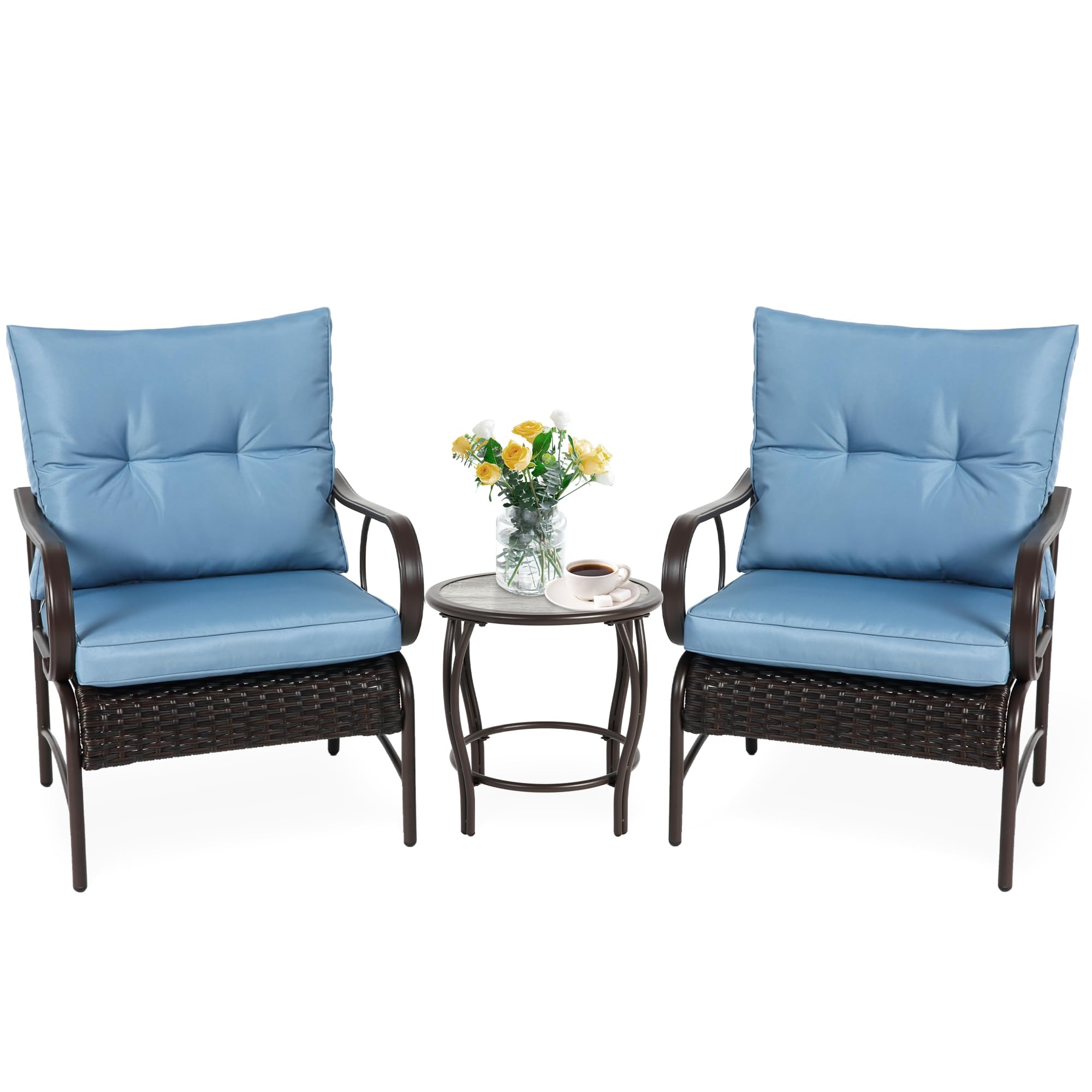 Front. Ecooso - 3-Piece Wicker Patio Conversation Set with Rattan Chairs and Coffee Table - Blue.