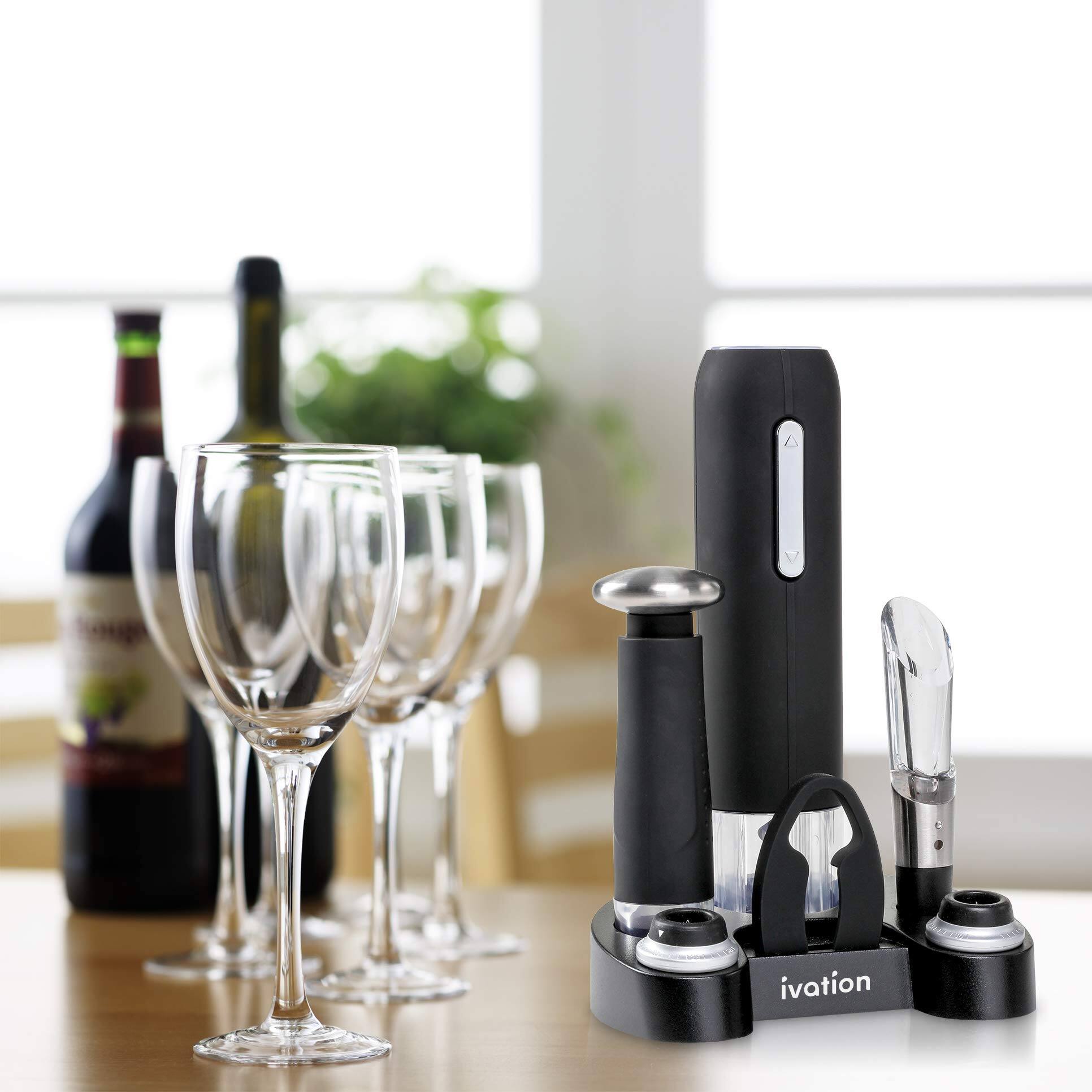 Alt View 7. Ivation - 7-Piece Wine Gift Set with Electric Bottle Opener, Wine Aerator, Foil Cutter & More - Black - Black.