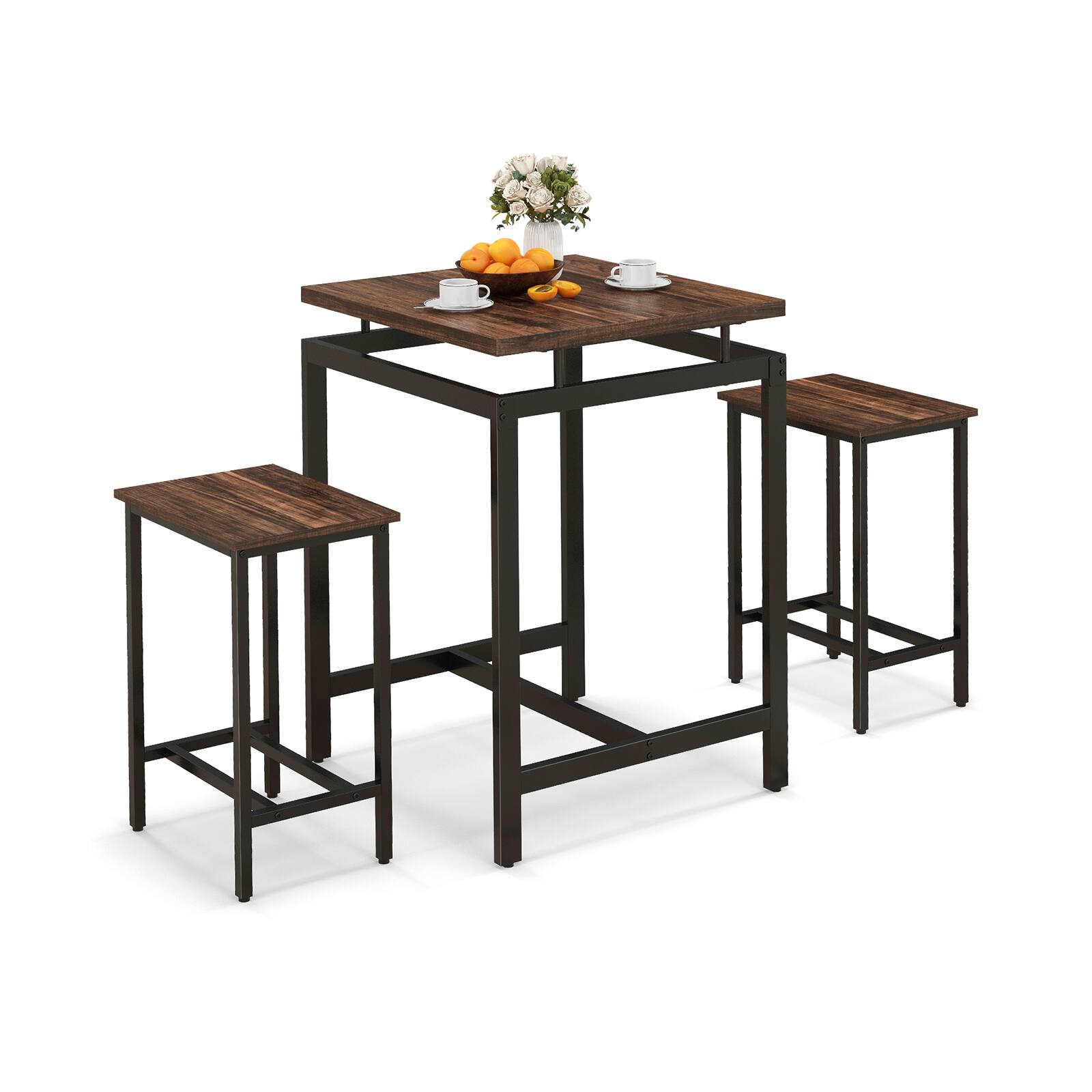 Left. SlickBlue - Pub-Style 3-Piece Dining Table Set with Footrest and Floating Top - Rustic Brown.