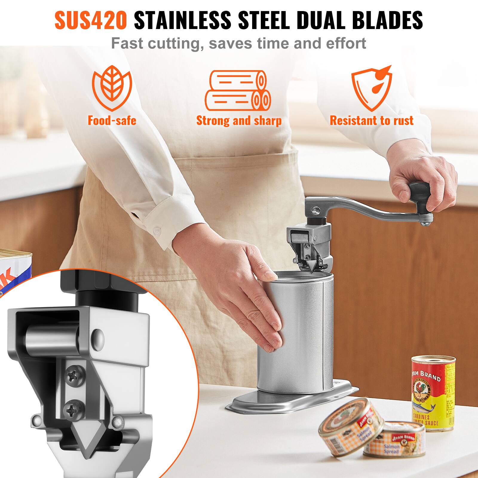 SUS420 STAINLESS STEEL DUAL BLADES  
Fast cutting, saves time and effort  
Food-safe  
Strong and sharp  
Resistant to rust  

SY Salion AM CR BRAND  
TARDINES a 351S SAUCE  
Aran Ba Salmon Spread