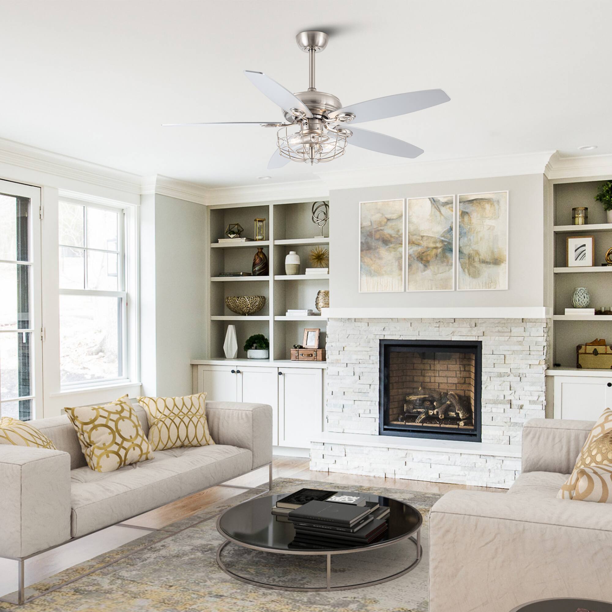 Alt View 2. Parrot Uncle - 52" Polished Nickel Wood 5-Blade Modern Ceiling Fan with Remote - Brushed Nickel.