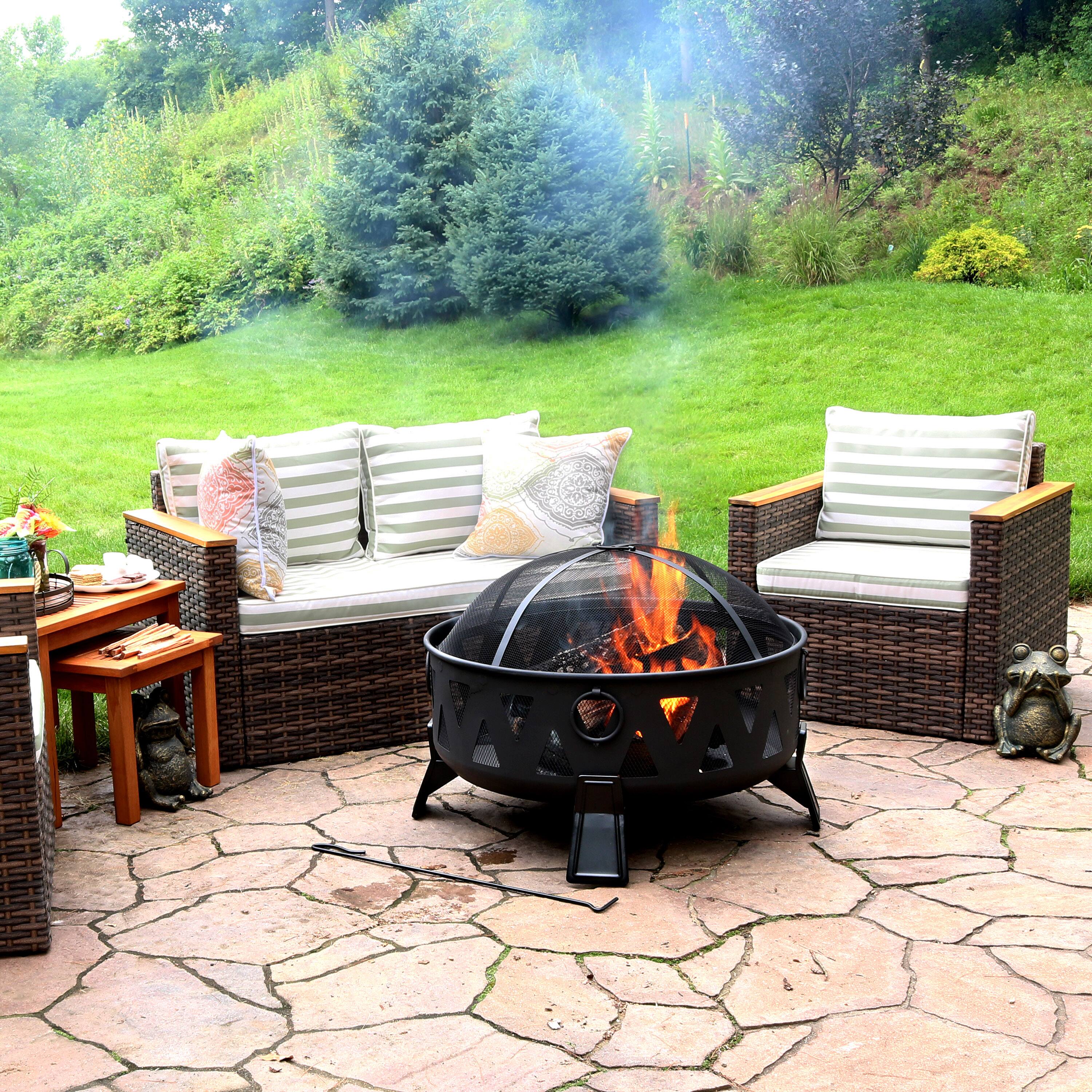 Alt View 1. Sunnydaze - 34 in Nordic-Inspired Steel Fire Pit with Spark Screen and Poker - Black.