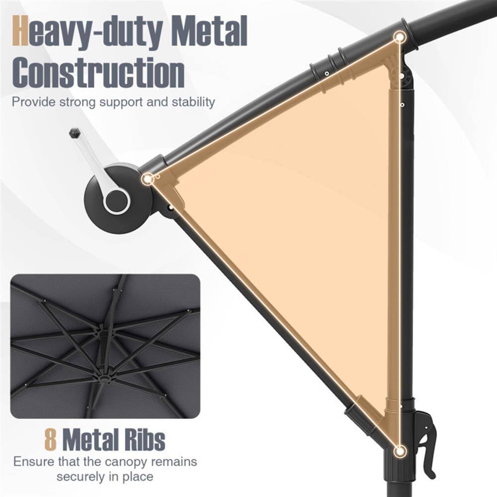 Heavy-duty Metal Construction  
Provide strong support and stability  

8 Metal Ribs  
Ensure that the canopy remains securely in place