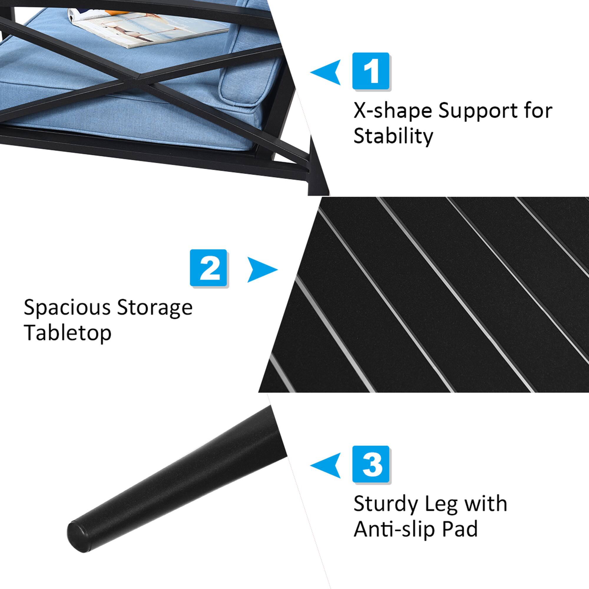 1. X-shape Support for Stability  
2. Spacious Storage Tabletop  
3. Sturdy Leg with Anti-slip Pad