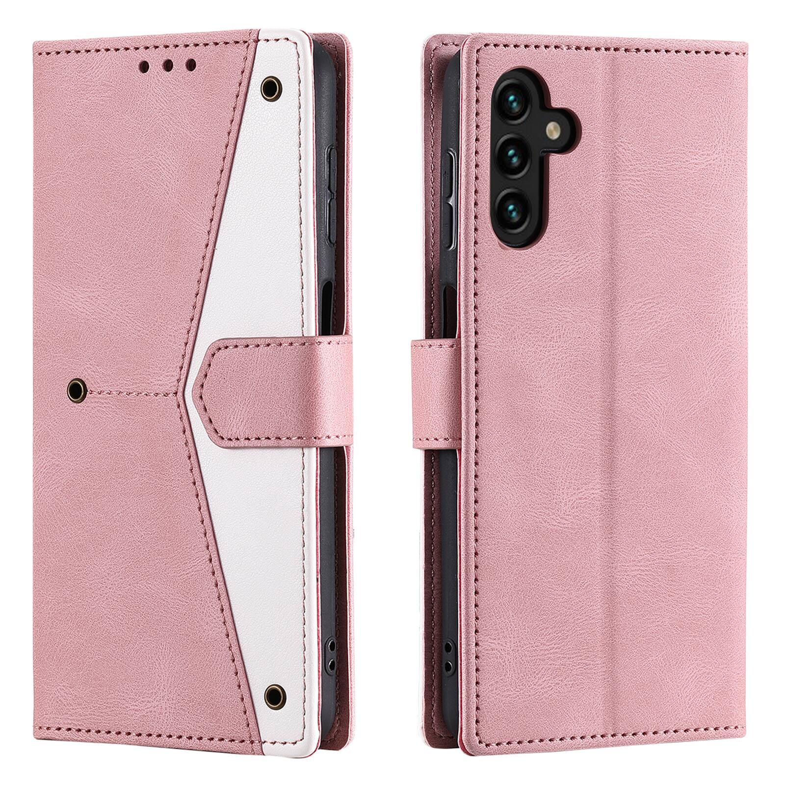 Angle. Dteck - Wallet Case for Samsung Galaxy S24,Vintage PU Leather Flip Card Holder Kickstand Magnetic Closure Phone Cover - Pink.
