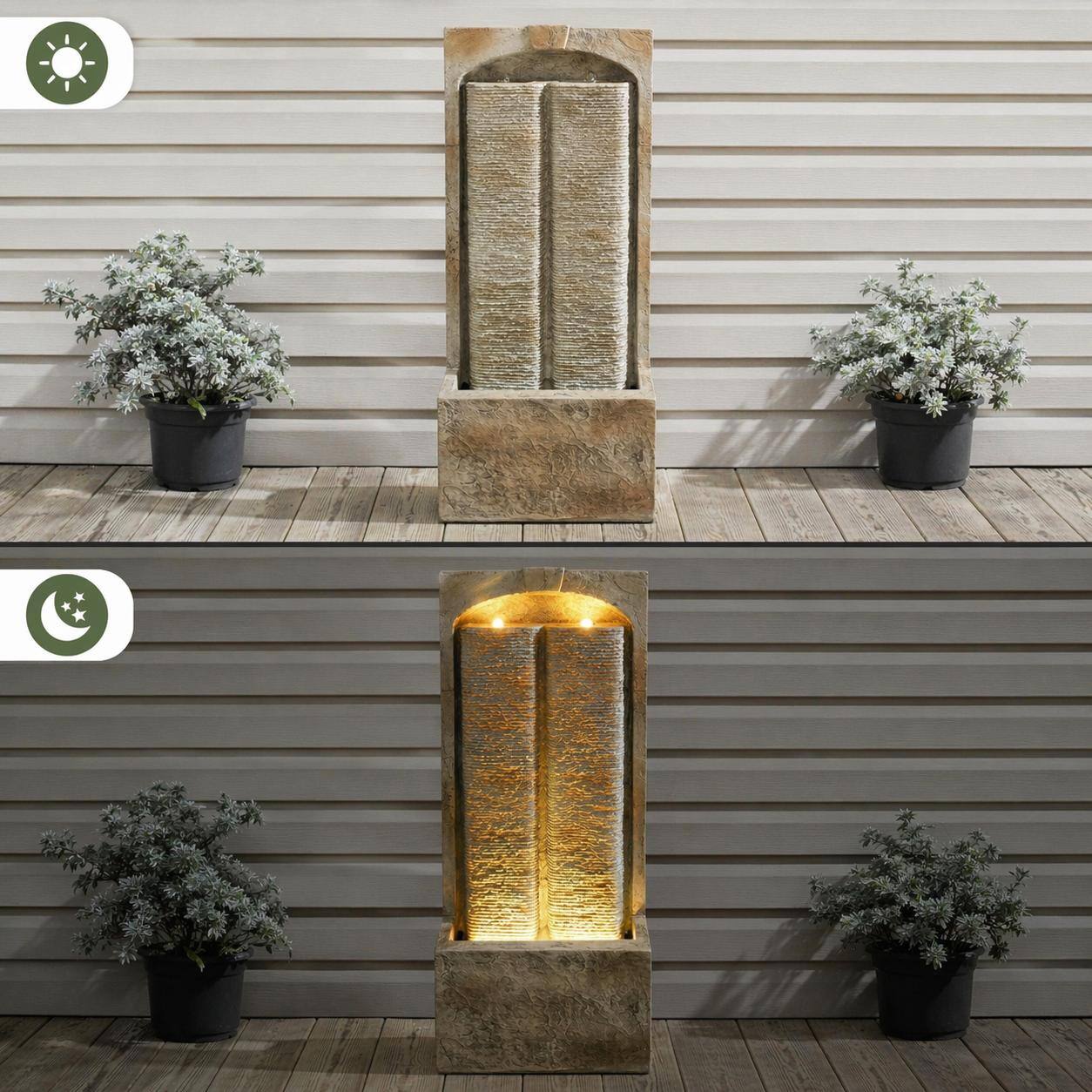 Alt View 2. RYHNUYNE - 39" Outdoor Water Fountain with Pump – Modern Cascading Freestanding Wall Water Feature.