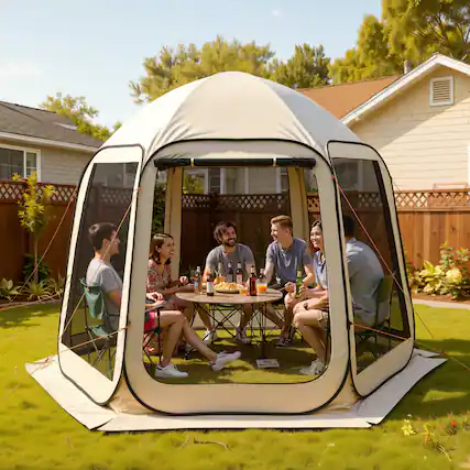 Front. Boyel Living - Screen House Tent 10x10 Pop Up Mesh Gazebo Shelter - Beige.
