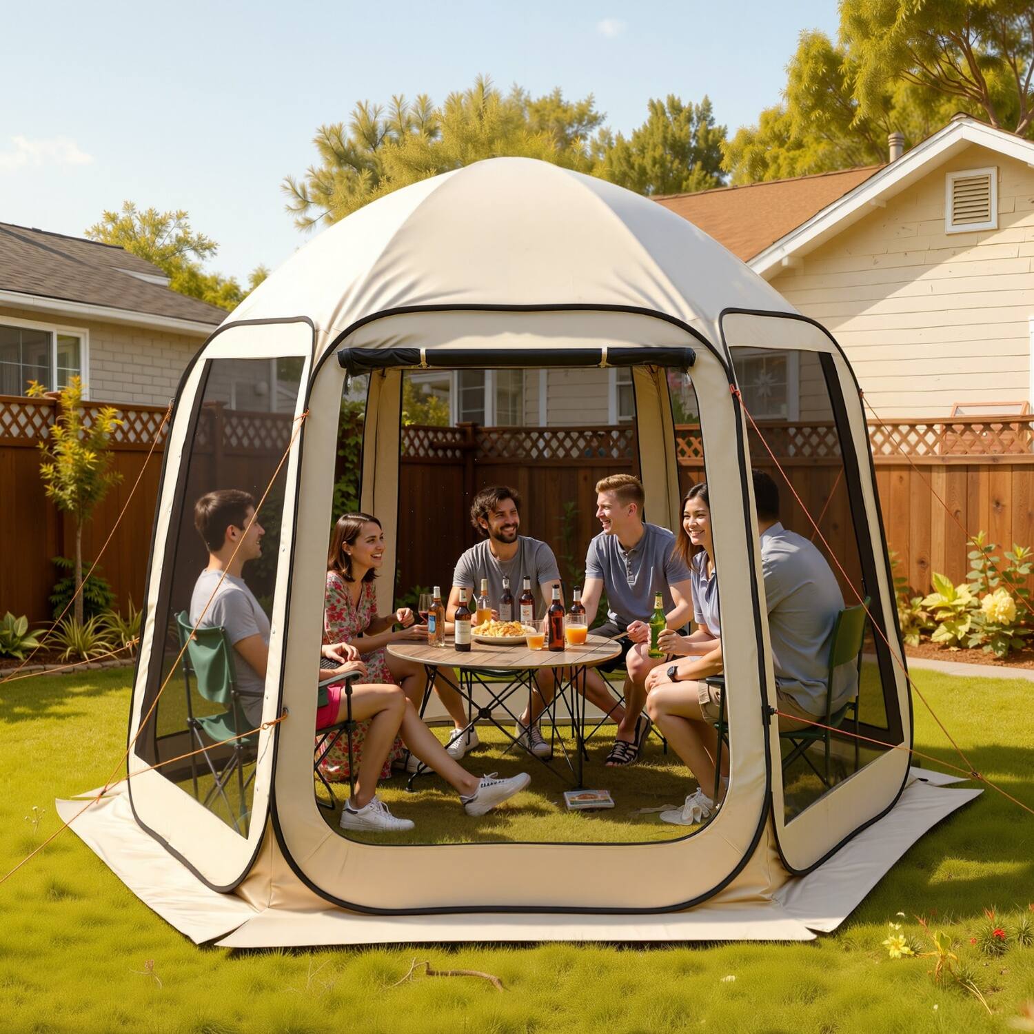Front. Boyel Living - Screen House Tent 10x10 Pop Up Mesh Gazebo Shelter - Beige.