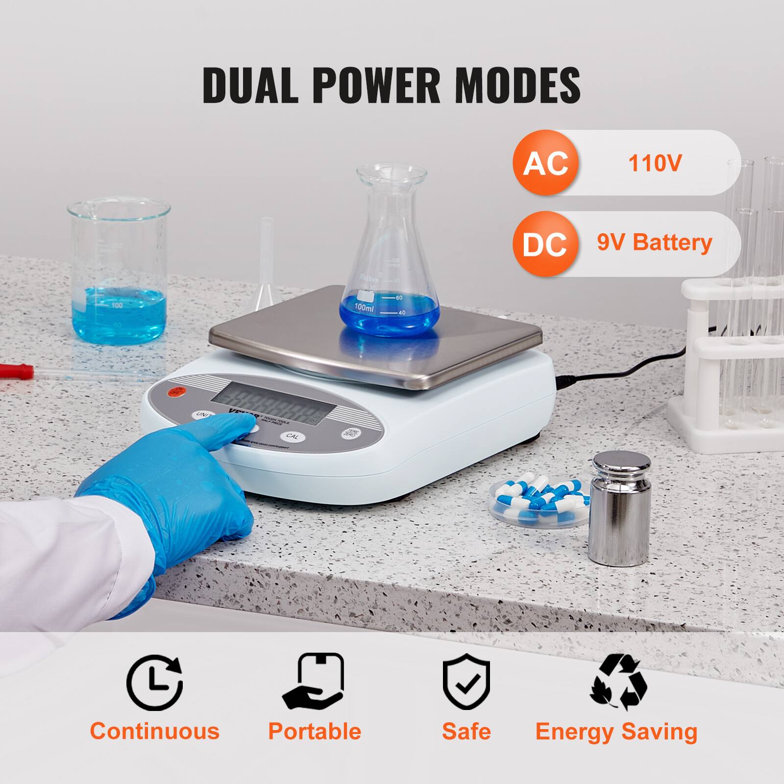 DUAL POWER MODES

AC 110V  
DC 9V Battery

Continuous  
Portable  
Safe  
Energy Saving