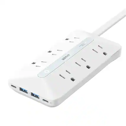 Front. Anker - A91F2121 6-Outlet 1875W 5 ft. Cord Surge Protector - White.