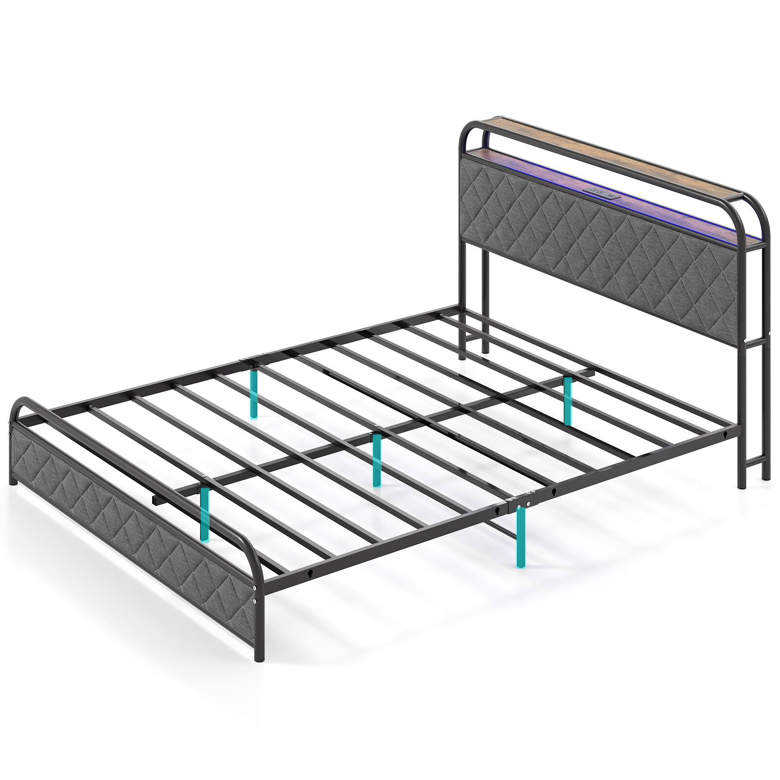 Alt View 9. LUCKY ONE - Queen Assembled Platform Bed Frame with LED Lights Charging Station Storage Headboard - Black-Queen.