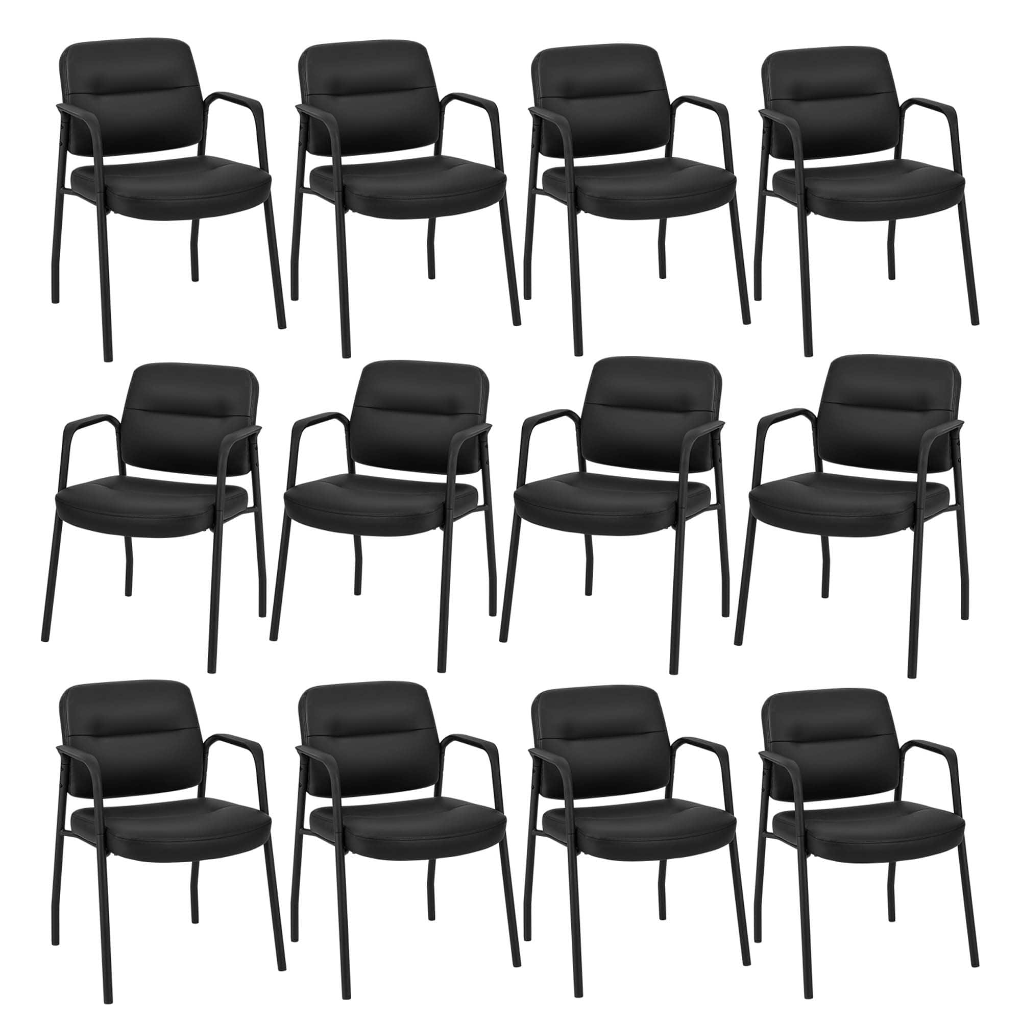 Costway - Waiting Room Chair No Wheels Set of 12 with Integrated Armrests for Reception - Black