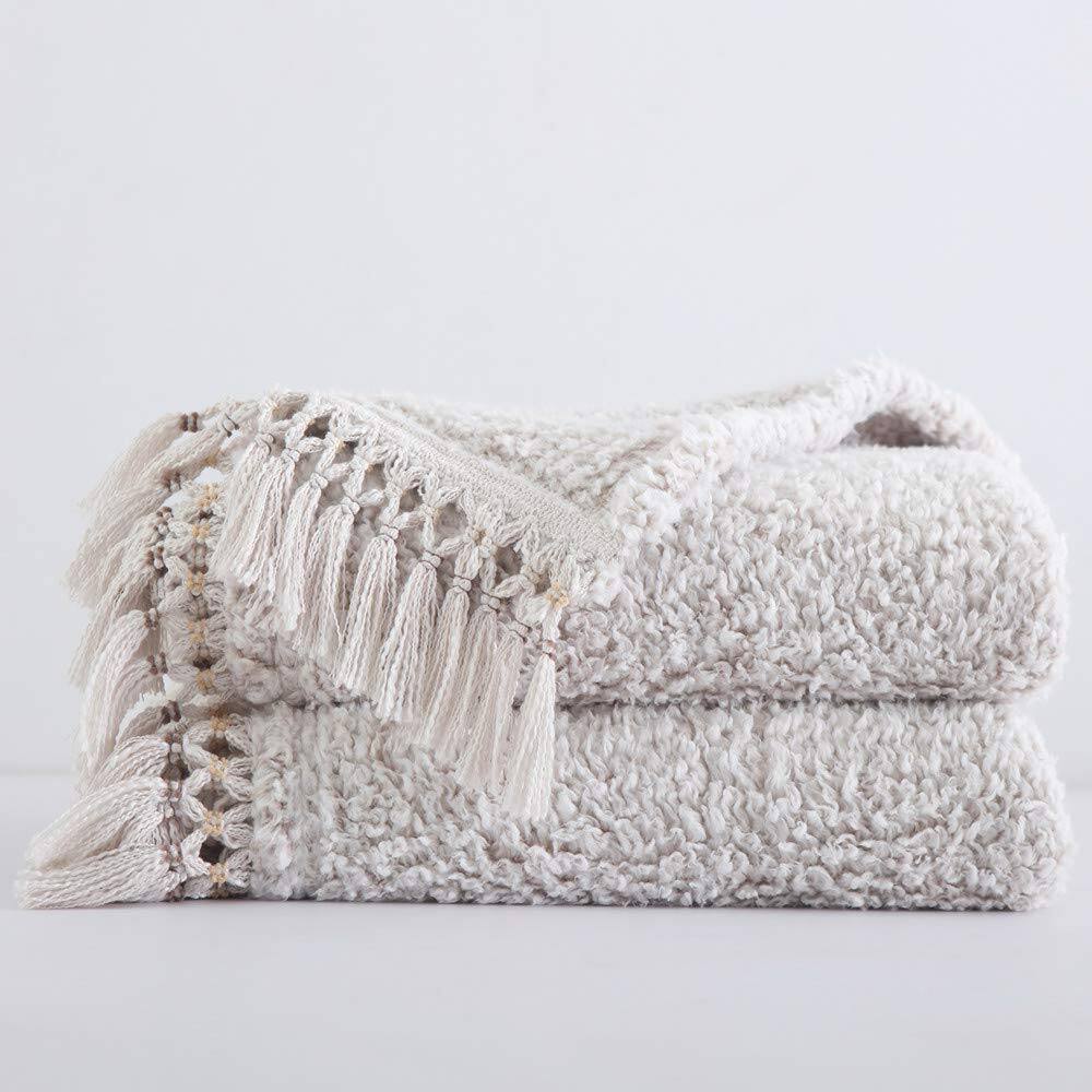 Alt View 9. NICHOLAS KLEIN - Ultra Soft Fleece Sherpa Blanket King Size Lightweight Cozy Boho Bed With Decorative Tassel Pattern Reversi... - Antique White King-104" x 90".