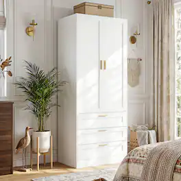 Aheaplus - 71" Tall Armoire Wardrobe with 3 Drawers, Doors, Hanging Rod, 20" Deep Storage with Soft-Close Hinges & Metal Handles - White
